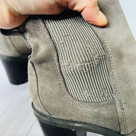 UGG Hazel Brown Taupe Suede Leather Chunky Block Heel Ankle Boots - Picture 7 of 10